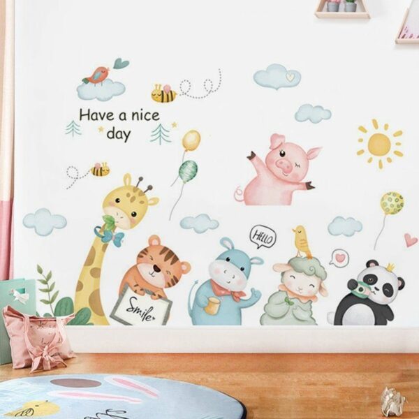 קריקטורה עקום ראש חיות קיר מדבקת ילדי חדר קישוט מיטת חדר שינה ספת רקע קיר בית עצמי דבק מדבקות
