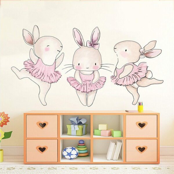 3pcs ריקוד ארנבים לבנות חדר תינוק ילדי חדר קיר תפאורה ידידותית לסביבה ויניל קיר מדבקות אמנות עיצוב הבית
