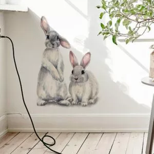 שני ארנבים חמוד של ילדי מדבקת חדר ילדים עיצוב הבית נשלף טפט סלון חדר שינה קיר ארנב מדבקות