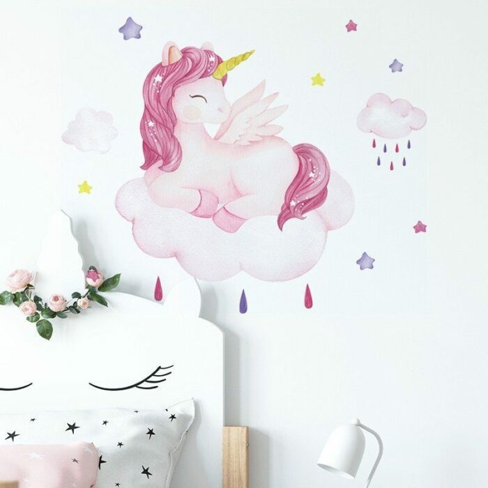 מחייך Unicorn קיר מדבקות לילדים חדר בנות חדר רקע קיר דקור נשלף ויניל לחדר ילדים בית תפאורה