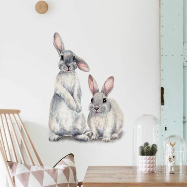 שני ארנבים חמוד של ילדי מדבקת חדר ילדים עיצוב הבית נשלף טפט סלון חדר שינה קיר ארנב מדבקות