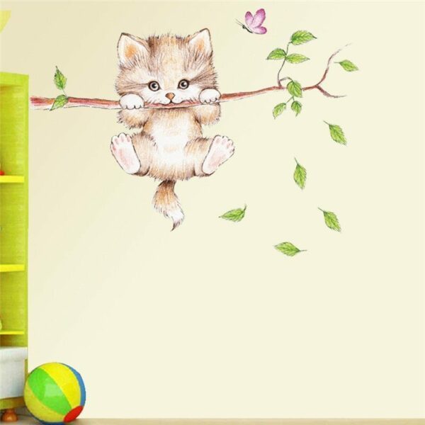 חמוד חתול פרפר עץ סניף קיר מדבקות עיצוב הבית קריקטורה בעלי החיים קיר מדבקות diy פוסטרים pvc קיר אמנות