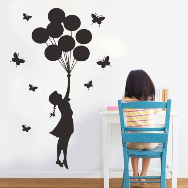 מגולף פרפר בלון ילדה קיר מדבקת לילדה ילדים חדרי קישוט קיר בית תפאורה אמנות מדבקות טפט מדבקות