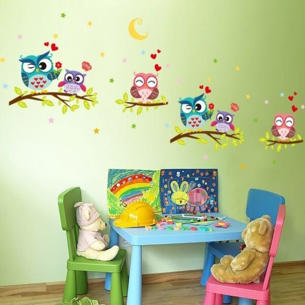 חדש קריקטורה ינשוף עץ ויניל קיר מדבקות לילדים חדרים בני ילדה בית תפאורה ספה סלון מדבקות קיר ילד מדבקה טפט