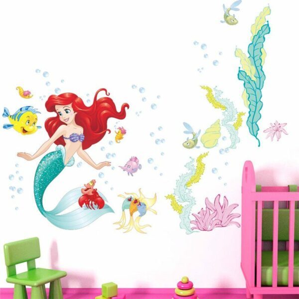 יפה בת ים נסיכת סדרת קיר מדבקות לילדים חדר ילדים חדר שינה קיר מדבקות של הילדה חמוד מתנה פוסטר קיר