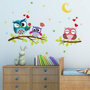 חדש קריקטורה ינשוף עץ ויניל קיר מדבקות לילדים חדרים בני ילדה בית תפאורה ספה סלון מדבקות קיר ילד מדבקה טפט