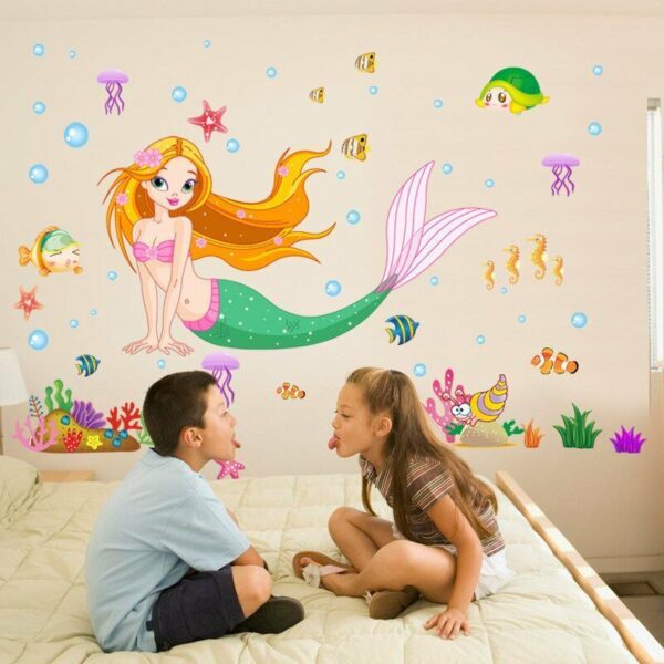 חמוד בתולת ים דולפין קיר מדבקות עיצוב הבית Diy חלון מדבקת קיר מדבקות לסלון בנות שינה