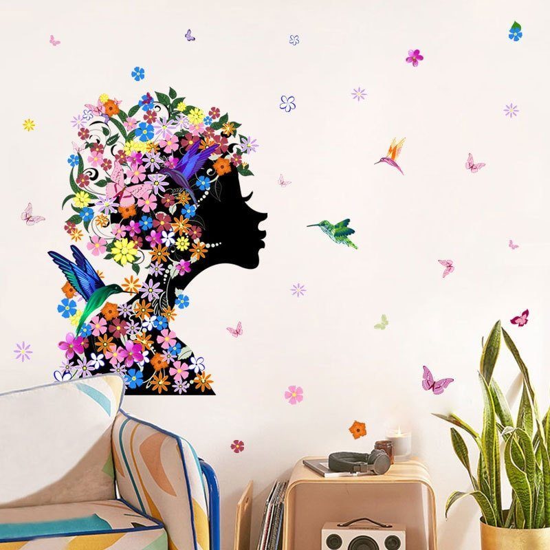 פרפר פיות פרח ילדה יופי אמנות קיר מדבקות PVC הסלון ילדים חדר עיצוב הבית קיר מדבקות בית תפאורה ציורי קיר