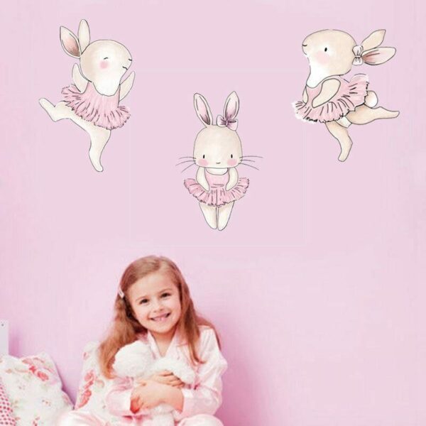 3pcs ריקוד ארנבים לבנות חדר תינוק ילדי חדר קיר תפאורה ידידותית לסביבה ויניל קיר מדבקות אמנות עיצוב הבית