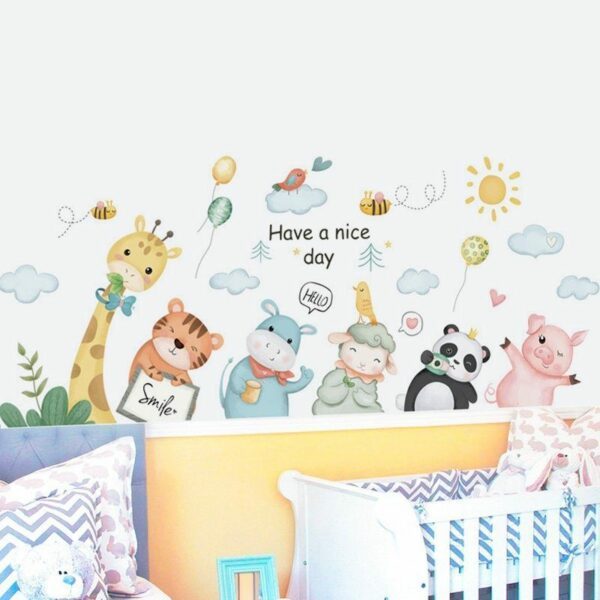 קריקטורה עקום ראש חיות קיר מדבקת ילדי חדר קישוט מיטת חדר שינה ספת רקע קיר בית עצמי דבק מדבקות